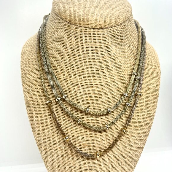ANNE KLEIN VINTAGE MESH LAYERED NECKLACE GOLD SILVER TONE MULTI STRAND CHAIN - Picture 3 of 15
